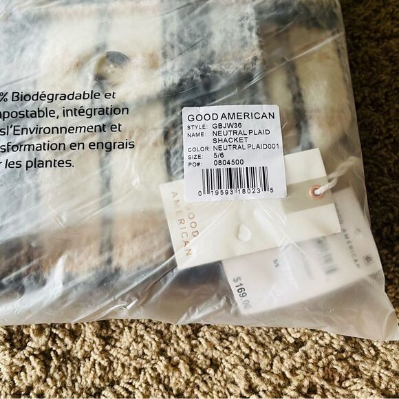 NEW GOOD AMERICAN Oversized Neutral Plaid Shacket Size 5/6 (2X/3X) - Picture 7 of 7